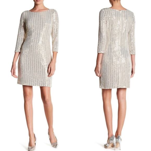 Eliza J Gold Mirrored Sequin 3/4 Sleeve Dress - Picture 1 of 7